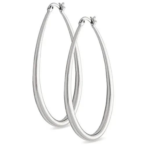 Highstreet Sterling Silver plated oval large hoop earrings for women | easy to wear and Hypoallergenic| silver or gold plated you choose | click top