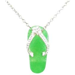 925 Solid Sterling Silver Real Green Jade Flip Flop Shoe Foot Pendant / Charm for Necklace or Bracelet