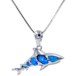 JUMULAND Blue Simulated Opal Necklaces for Women Shark Pendant Ocean Jewelry Gifts for Girls Mother Daughter
