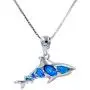 JUMULAND Blue Simulated Opal Necklaces for Women Shark Pendant Ocean Jewelry Gifts for Girls Mother Daughter