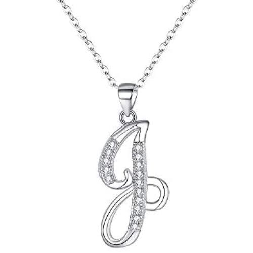 EVER FAITH 925 Sterling Silver CZ Cursive Initial 26 Letters Alphabet Adjustable Pendant Necklace Clear