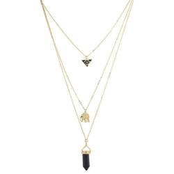 LUX ACCESSORIES Goldtone Black Multi Row Layered Novelty Elephant Boho Necklace