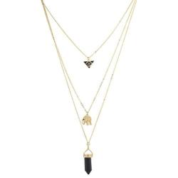 LUX ACCESSORIES Goldtone Black Multi Row Layered Novelty Elephant Boho Necklace