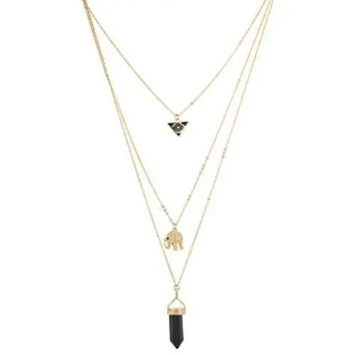 LUX ACCESSORIES Goldtone Black Multi Row Layered Novelty Elephant Boho Necklace LUX ACCESSORIES Goldtone Black Multi Row Layered Novelty Elephant Boho Necklace