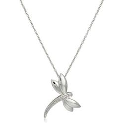 Jewelili Sterling Silver Diamond Accent Dragonfly Pendant Necklace, 18'' Rolo Chain