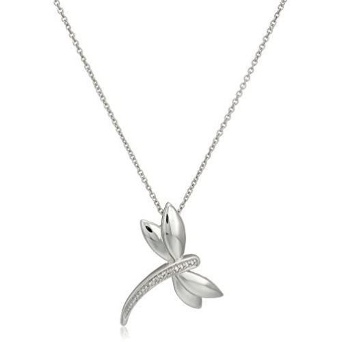 Jewelili Sterling Silver Diamond Accent Dragonfly Pendant Necklace, 18'' Rolo Chain