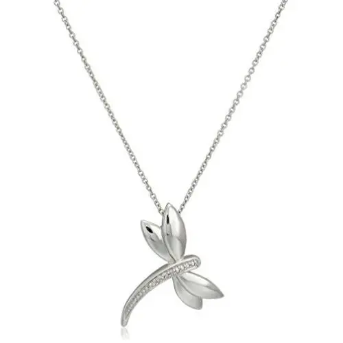 Jewelili Sterling Silver Diamond Accent Dragonfly Pendant Necklace, 18'' Rolo Chain