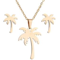 MIXIA Stainless Steel Hawaii Tropical Plant Pendant Necklace for Women Coconut Palm Tree Stud Earrings Beach Set Jewelry