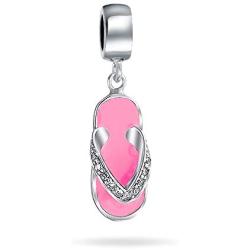 Personalize Vacation Pink Orange Flip Flop Sandal CZ Dangle Travel Charm Bead For Women 925 Sterling Silver Fits European Bracelet