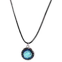 Pendant Necklace Galaxy Constellation Design 12 Zodiac Sign Horoscope Astrology Necklace for Women Men Resin Round Art Black Rope Stainless Steel Handmade Jewelry