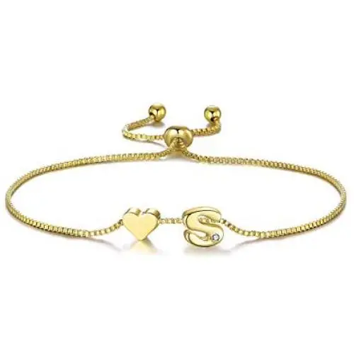 SOFTONES 14K Gold Plated Cubic Zirconia Initial Bracelet,Letter Heart Bracelets for Women Adjustable Bracelets Jewelry Gift for Girls SOFTONES 14K Gold Plated Cubic Zirconia Initial Bracelet,Letter Heart Bracelets for Women Adjustable Bracelets Jewelry Gift for Girls
