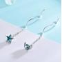 SLUYNZ 925 Sterling Silver Blue Crystal Star Moon Dangle Earrings for Women Teen Girls Star Moon Tassel Earrings Chain