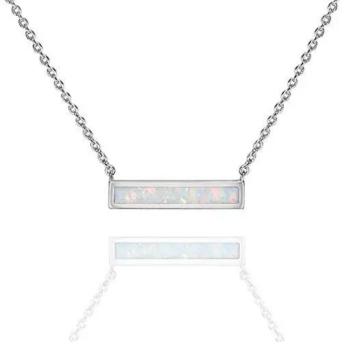 CiNily Thin Bar Necklace White Gold Plated Opal Pendant Necklace for Women Girls CiNily Thin Bar Necklace White Gold Plated Opal Pendant Necklace for Women Girls