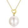 14K Solid Gold Pearl Necklace, Dainty AAA Quality Pearl Heart Pendant Valentines Day Love Jewelry Present for Women, Wife, Mother, 16''-18''