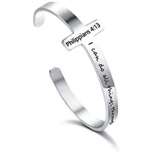 Jewenova Inspirational Cross Bracelet for Women Stainless Steel Religious Cuff Bangle Bible Verse Bracelet Christian Jewelry Gifts for Women Mantra Quotes Engraved Bracelet Jewenova Inspirational Cross Bracelet for Women Stainless Steel Religious Cuff Bangle Bible Verse Bracelet Christian Jewelry Gifts for Women Mantra Quotes Engraved Bracelet