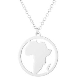 Jinleansu Stainless Steel Africa Map Necklace Hollow Round Pendant Necklaces for Men Women Jewelry