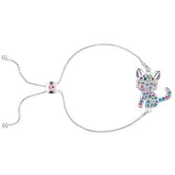 Cat Bracelets for Girls Women Kitty Mermaid Unicorn Bracelet Jewelry Gift Crystal Birthstone Adjustable Slider