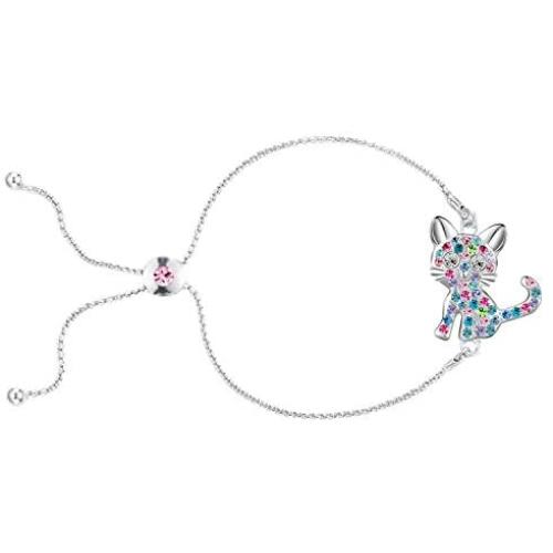 Cat Bracelets for Girls Women Kitty Mermaid Unicorn Bracelet Jewelry Gift Crystal Birthstone Adjustable Slider