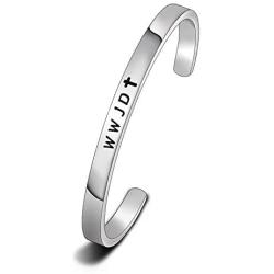 WUSUANED Religious Jewelry WWJD Cross Cuff Bracelet Bangle First Communion Gift