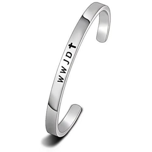 WUSUANED Religious Jewelry WWJD Cross Cuff Bracelet Bangle First Communion Gift
