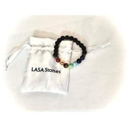 LASA Stones -Lava stones and real 7 chakra stones bracelet unisex - Beaded bracelets - crystals and healing stones - Essential Oil Diffuser Bracelet - Stress relief bracelets. Yoga, Reiki, meditation