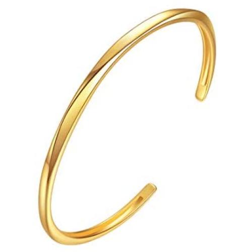 E Thin Open Cuff Bracelet, 18K Gold Plated Couples Oval Love Bracelets, Plain Polished & Inlaid AAA Cubic Zirconia Open Cuff Bangle Jewelry Gift for Women -Gold