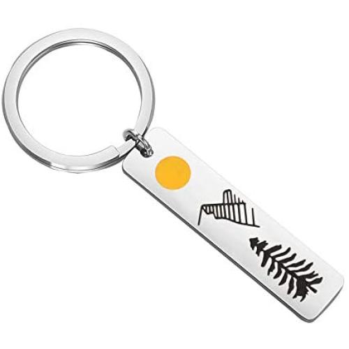 WSNANG Sun and Mountain Keychain Pine Tree Adventure Travel Jewelry Wanderlust Gift Adventure Gift for Outdoor Lovers Nature Lovers
