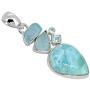 YoTreasure 2'' Larimar Raw Blue Topaz Solid 925 Sterling Silver Chain Pendant