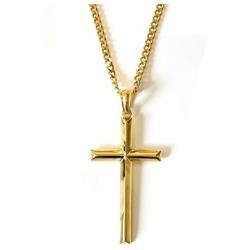 18K Gold Chain Style Cross Pendant Necklace Solid Clasp for Men,Women,Teens Thin for Charms Miami Cuban Link Diamond Cut Religious Beveled Edge