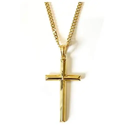 18K Gold Chain Style Cross Pendant Necklace Solid Clasp for Men,Women,Teens Thin for Charms Miami Cuban Link Diamond Cut Religious Beveled Edge 18K Gold Chain Style Cross Pendant Necklace Solid Clasp for Men,Women,Teens Thin for Charms Miami Cuban Link Diamond Cut Religious Beveled Edge