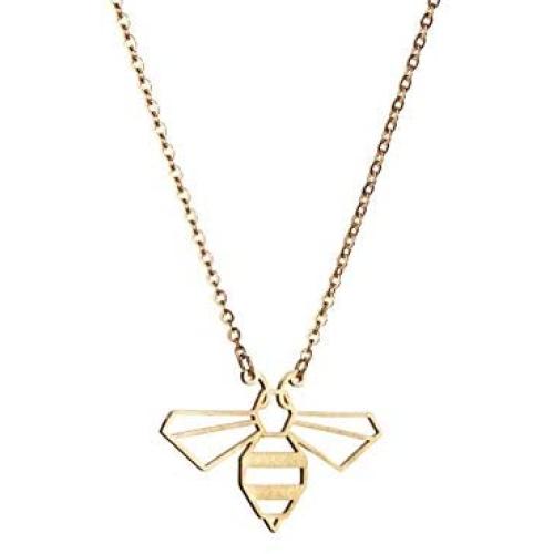 La Menagerie Bee Gold Origami Jewelry - Gold Geometric Chain Necklace – 18 Karat Plated Gold Necklace for Women & Girls – Stylish Bee Pendant Necklace