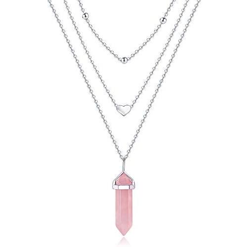 XIANNVXI Layered Heart Choker Necklace Healing Crystal Stone Point Pendant Necklaces Reiki Witch Gemstone Dainty Jewelry for Valentines Day Gifts