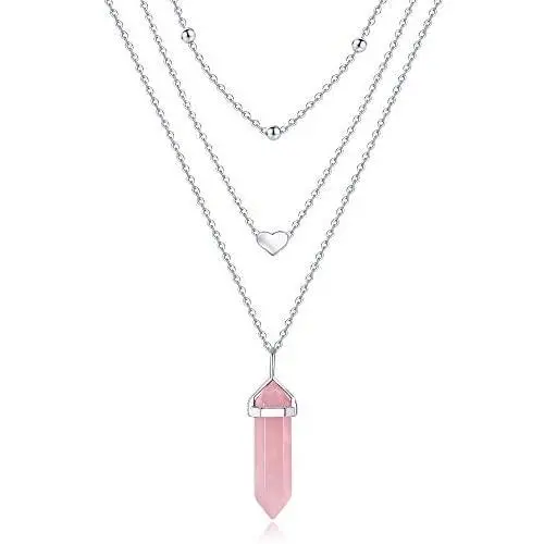 XIANNVXI Layered Heart Choker Necklace Healing Crystal Stone Point Pendant Necklaces Reiki Witch Gemstone Dainty Jewelry for Valentines Day Gifts XIANNVXI Layered Heart Choker Necklace Healing Crystal Stone Point Pendant Necklaces Reiki Witch Gemstone Dainty Jewelry for Valentines Day Gifts