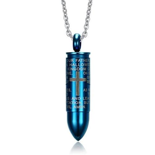 XUANPAI Stainless Steel Lords Prayer Bibe Versr Engraved Bullet Pendant Urn Necklaces for Ashes Holder Keepsake Memorial Jewelry