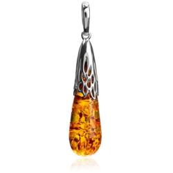 Ian and Valeri Co. Amber Sterling Silver Drop Pendant Necklace Chain 18''