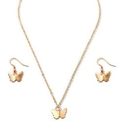 JEVI Butterfly Necklace Earring Jewelry Set for Women Adjustable Earrings Choker Pendant Birthday Girl Mother Gift