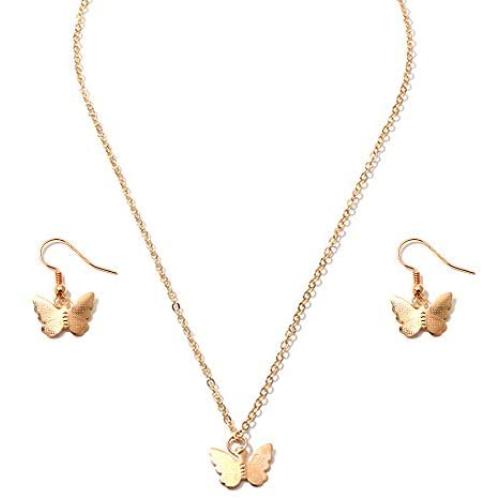 JEVI Butterfly Necklace Earring Jewelry Set for Women Adjustable Earrings Choker Pendant Birthday Girl Mother Gift