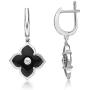 Mother of Pearl or Black Onyx Flower Dangle Drop Earrings for Women with Cubic Zirconia in 925 Sterling Silver Hinged Back by Lavari Jewelers