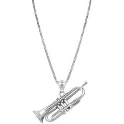 Honolulu Jewelry Company Sterling Silver Trumpet Bugle Necklace Pendant with 18'' Box Chain