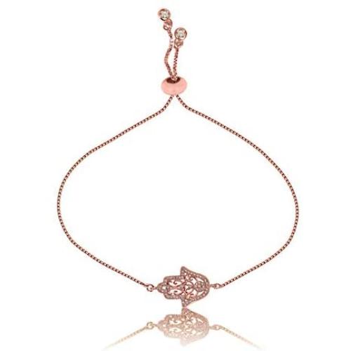 THINK POSITIVE Hamsa Hand Fatima and Evil Eye with Rhinestones Charms Snake Chain Rope Bracelet Anklet Pendant Necklace Jewelry Sets for Women Girls
