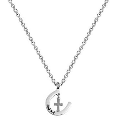 BAUNA Horse Gift Jewelry Good Luck Horseshoe Pendant Necklace with Cross Charm for Cowgirl Cowboy