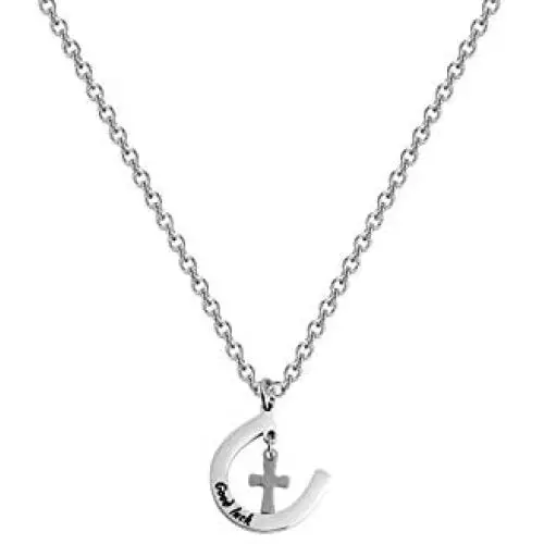 BAUNA Horse Gift Jewelry Good Luck Horseshoe Pendant Necklace with Cross Charm for Cowgirl Cowboy BAUNA Horse Gift Jewelry Good Luck Horseshoe Pendant Necklace with Cross Charm for Cowgirl Cowboy