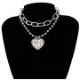 Fashion Tiered iGirl Heart Pendant Paperclip Chain Necklace Lovely Double Side Cat Alphabet Letters Collar Necklace Stainless Steel Female Symbol Gothic Streetwear Jewelry Gift