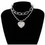 Fashion Tiered iGirl Heart Pendant Paperclip Chain Necklace Lovely Double Side Cat Alphabet Letters Collar Necklace Stainless Steel Female Symbol Gothic Streetwear Jewelry Gift