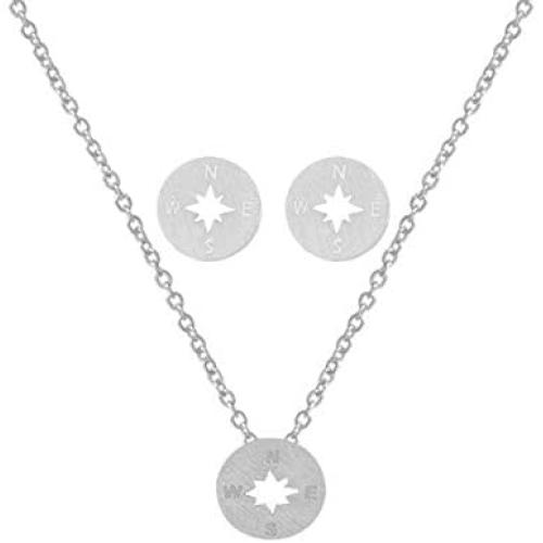 Compass Stud Earrings Necklace Set, Friendship Compass Necklace for Women, I’d Be Lost Without You Friendship Necklace, Compass Jewelry