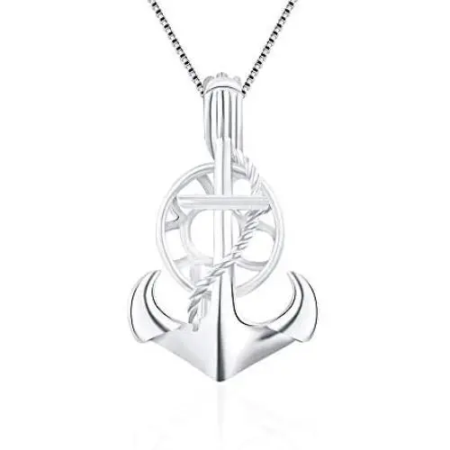 LGSY 925 Sterling Silver Anchor Cage Pendants for Pearl Jewelry Making, Design Pearl Cage Pendants for Adorable Gift