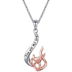 S925 Sterling Silver Engraved “You are my fire” Forever Love Heart Fire Pendant Necklace for Women Girls