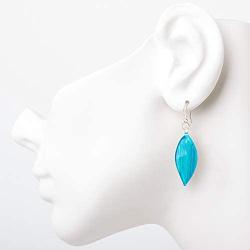 SUVANI Sterling Silver Hand Blown Glass Art Jewelry Leaf Curvy Long Dangle Earrings, Color Variations