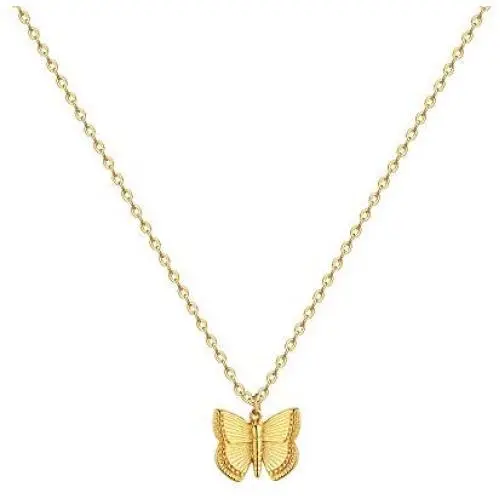 Initial Butterfly Pendant Necklace,Women 14k Gold Plated Handmade Dainty Butterfly Necklace with Initial Round Disk Pendant