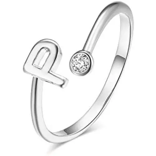 Silver Plated Initial 26 Alphabet Open Adjustable Mid Finger Ring Dainty Inlaid Crystal Jewelry